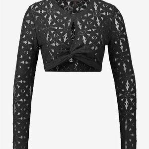 BCBGMaxAzria Black Lace Long Sleeve Crop Top